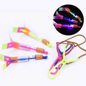 10pcs, Outdoor Flying Luminous Rocket, Flashing LED Lights, Children's Luminous Slingshot Toys, Elastic Helicopter Rotating Toys, Funny Children