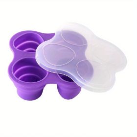 1pc Silicone Storage Folding Ice Sphere Tray Ice Cube Ice Sphere Mold Food Supplement Box With Lid Folding Fruit Snacks Storage Round Ice Sphere (Color: Purple)